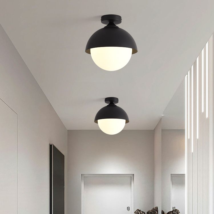 Metal Flush Mount in Black / White Ceiling Flush with Glass Ball Shade