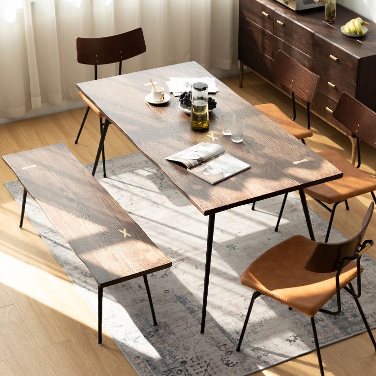 Glam Style Oak Wood Dining Table 4 Legs Table for Living Room