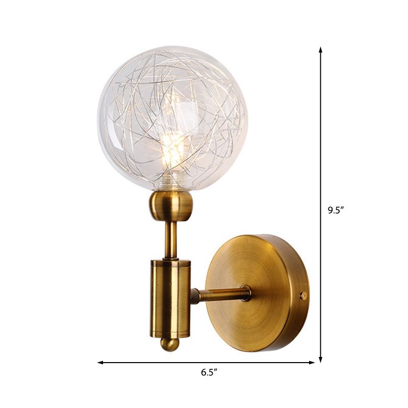 1/2 Lights Orb Wall Light Fixture Vintage Clear Glass Shade Wall Sconce Lighting in Black/Gold
