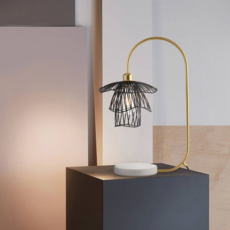 1-Light Bedroom Nightstand Light Modern Black/White Night Lighting with Geometric Metal Shade