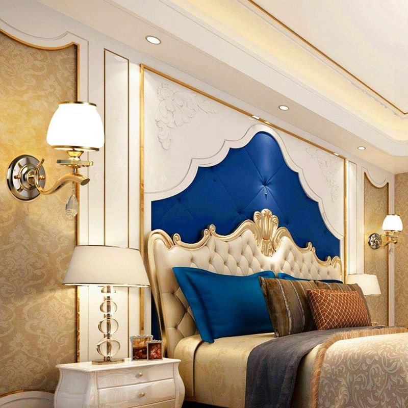 SCONCE LICHTING VINTAGE LIDE ROOM wandmontage Licht met taps toelopende witte glazen schaduw in goud