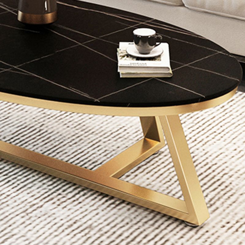 Glam Oval Slate Coffee Table 17.7"H Iron Cross Legs Cocktail Table