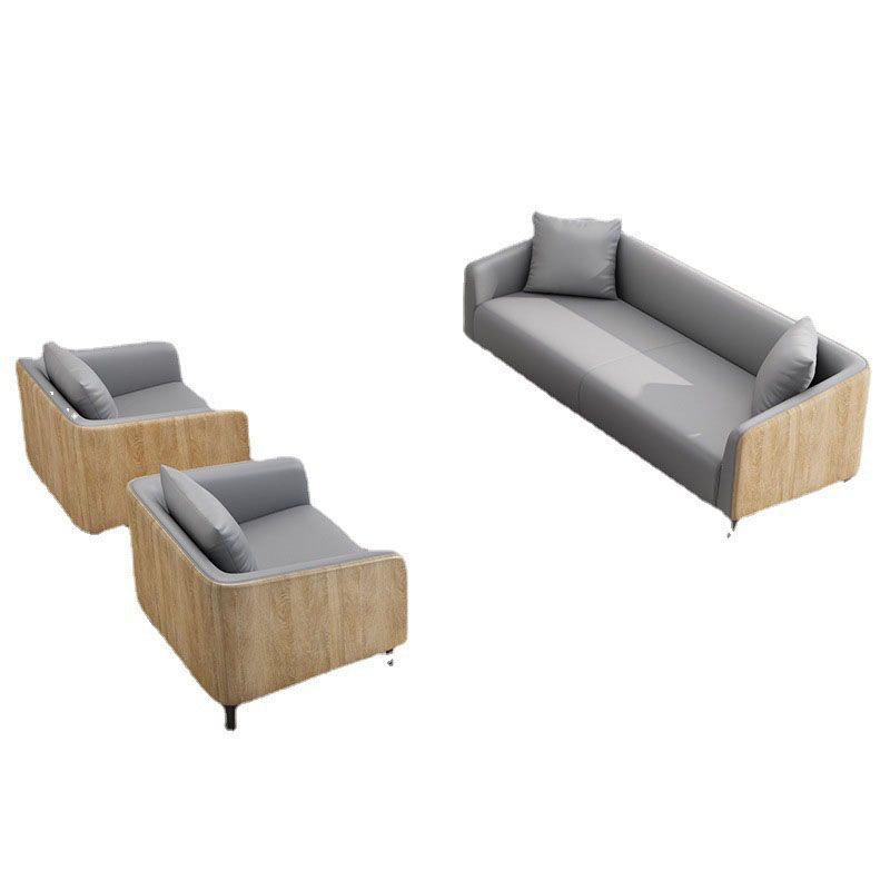 Modernism Faux Leather Sofa Tuxedo Arm Sofa with Wood Grain Accent