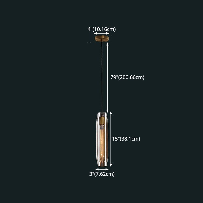 Crystal Cylindrical Pendant Light in Modern Luxury Style Copper Hanging Lamp for Dining Room