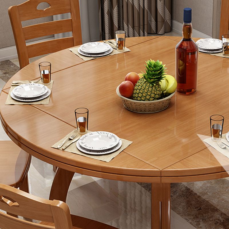 Modern Rubberwood Dinner Table Round 4 Legs Drop-Leaf Table for Home Use