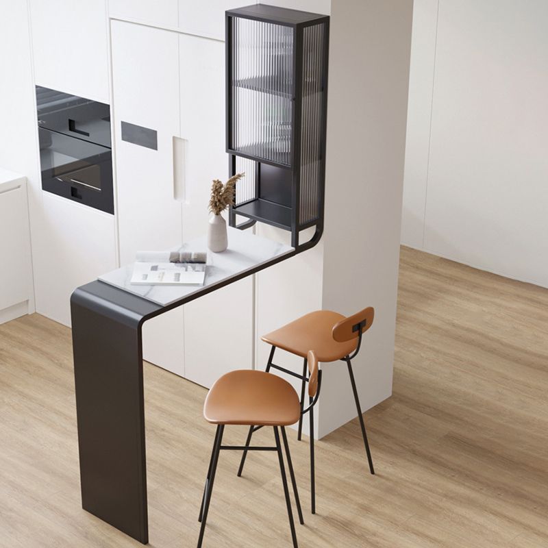 Glam Rectangle Bar Dining Table Stone Top and Metal Frame Bar Table