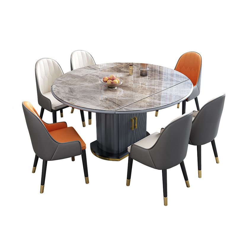 Contemporary Storage Pedestal Dining Table Round Extendable Dinner Table for Home