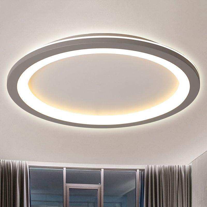 Circle Flush Mount Light Minimalist Metal LED Grey Light with Acrylic Diffuser in White/Warm Light, 10"/14.5"/19" Wide