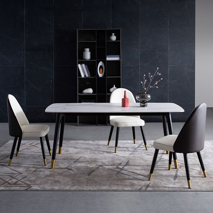 Contemporary Dining Set 1/2/5/7 Pcs White Stone Top Table with Faux Leather Chairs