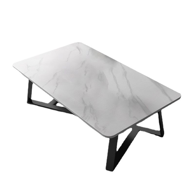 Glam Stone Coffee Table with Black Steel Base and Rectangle Top