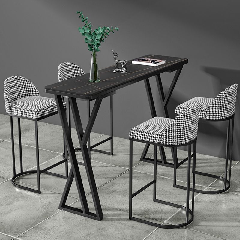 Stone Bar Dining Table Industrial Bar Dining Table with Black Sled Base