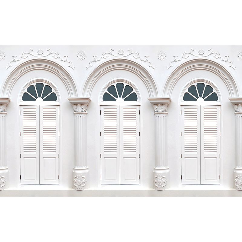 White Arched Window Wallpaper Mural Waterproof Contemporary Living Room Wall Art