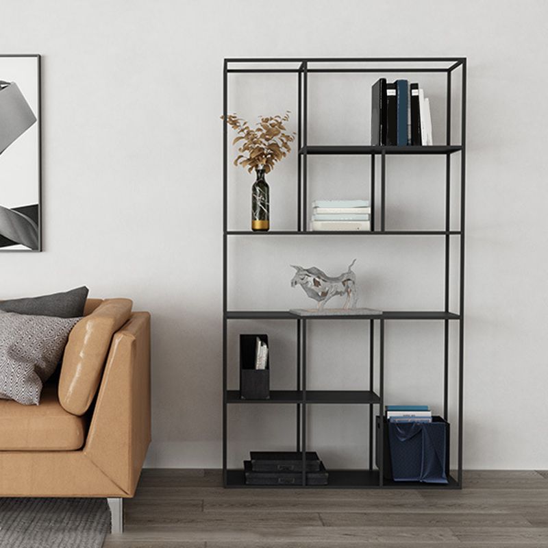 Modern Metal Bookshelf Black Etagere Open Shelf Bookcase in Burnish