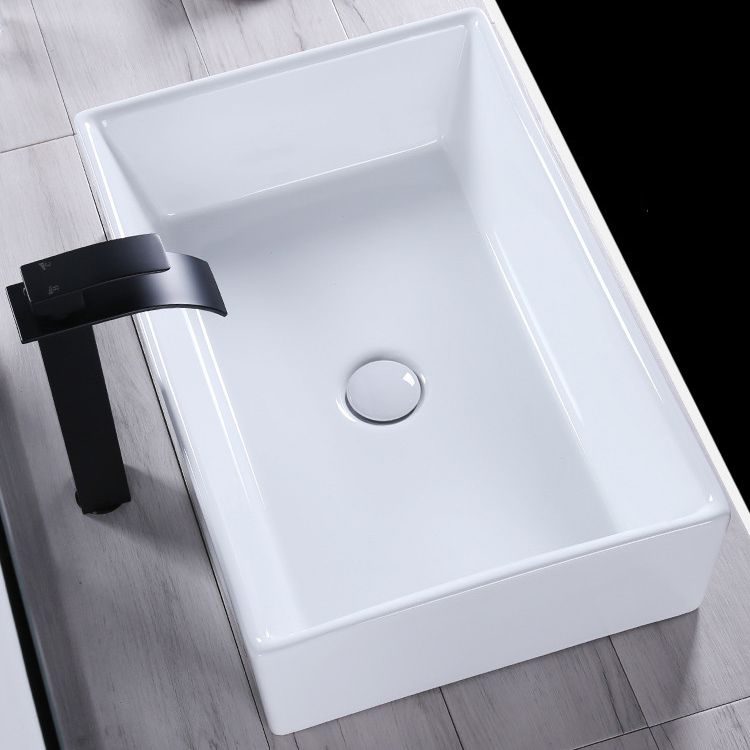 Modern Bathroom Sink Porcelain Rectangular Pop-Up Drain and Drain Assembly Basin Sink