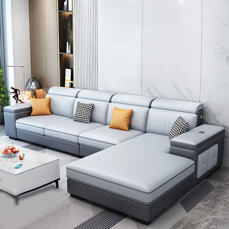 4-seat Mid Century Modern Sofa & Chaise Sewn Pillow Back Sofa