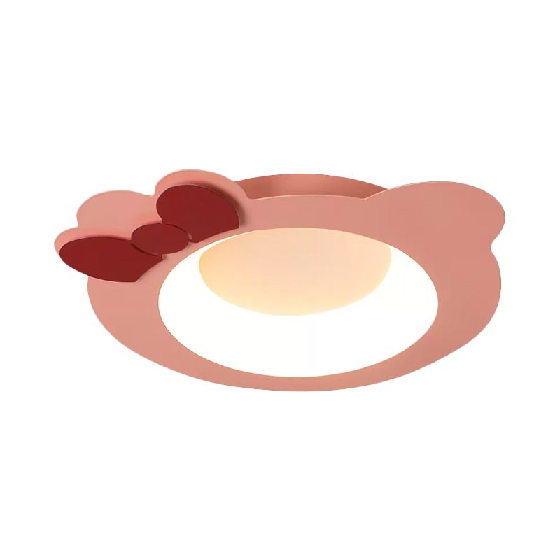 Metallic Cat Head Flush Mount Cartoon LED Pink Ceiling Mounted Fixture for Girls Bedroom, Warm/White Light