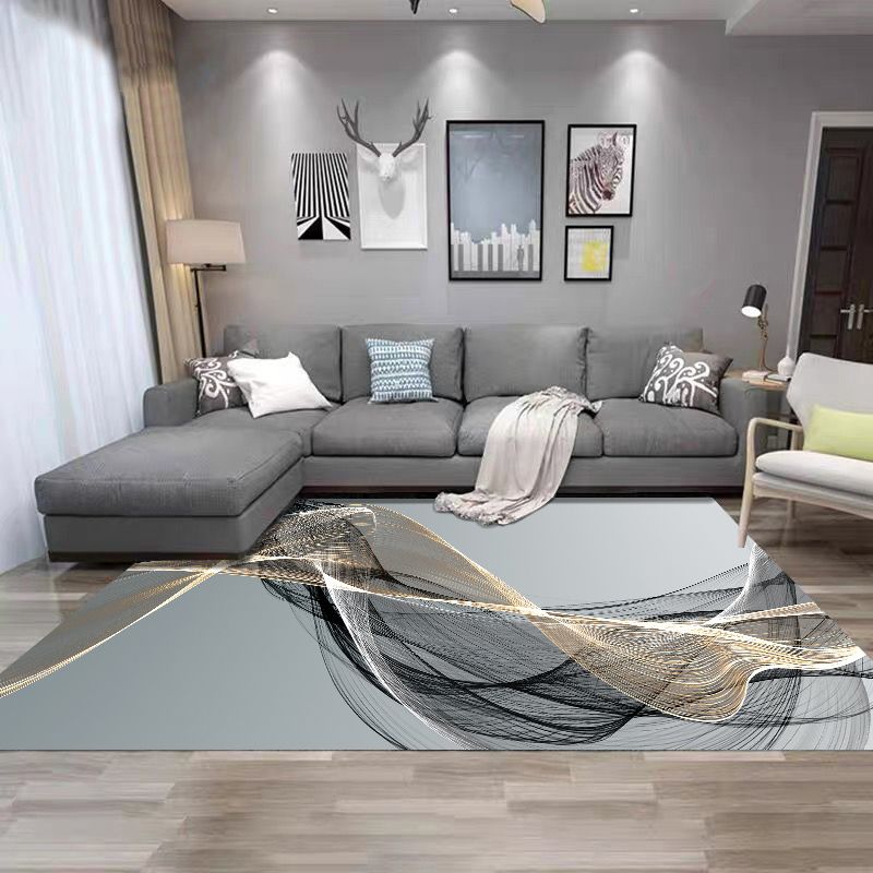 Simplicity Flowing Water Print Rug Polyester Carpet Non-Slip Backing Indoor Rug for Living Room