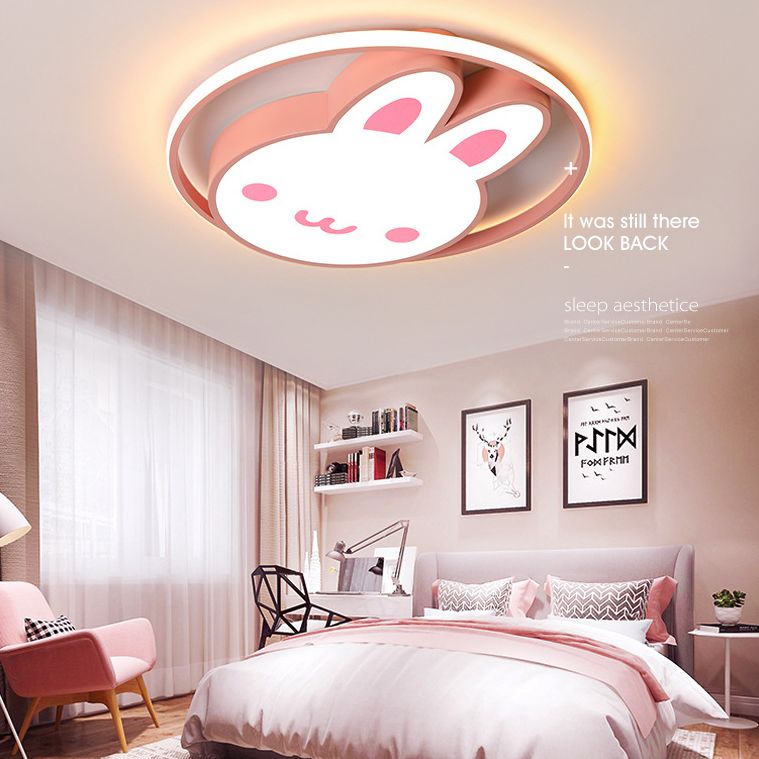 19.5" Brede Leuke Cartoon Konijn LED Plafond Licht Eye Protection Acryl Roze Verlichting Fixture voor Kleuterschool