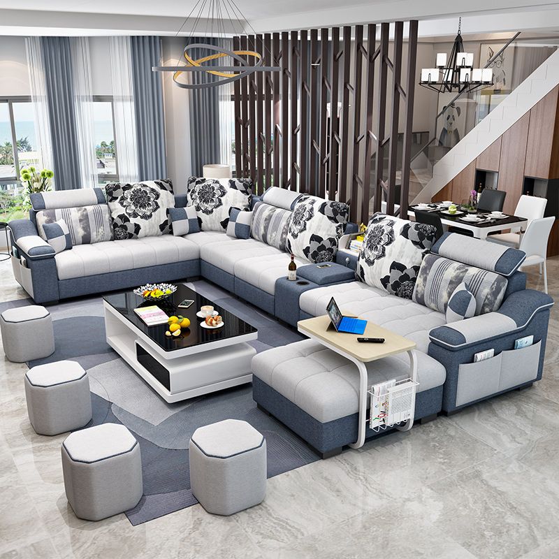 Sloped Arms Pillowed Back Cushions Sectionals Sofas for Living Room