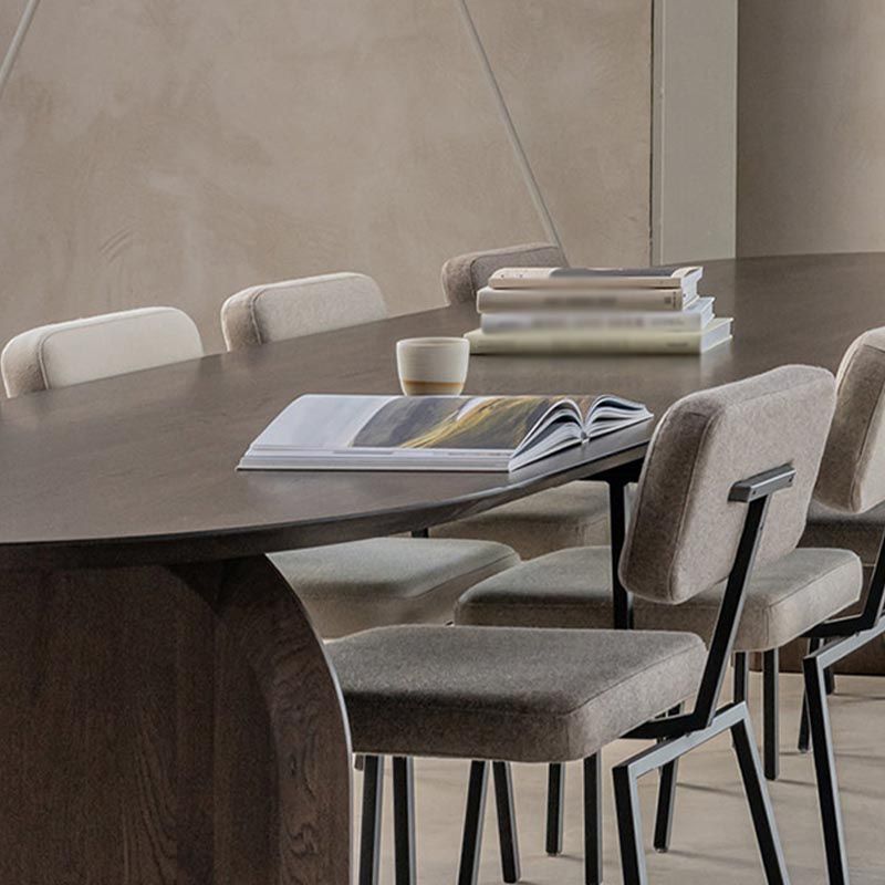 Modern Solid Wood Top Oval Dinette Table Wood Base Dining Table
