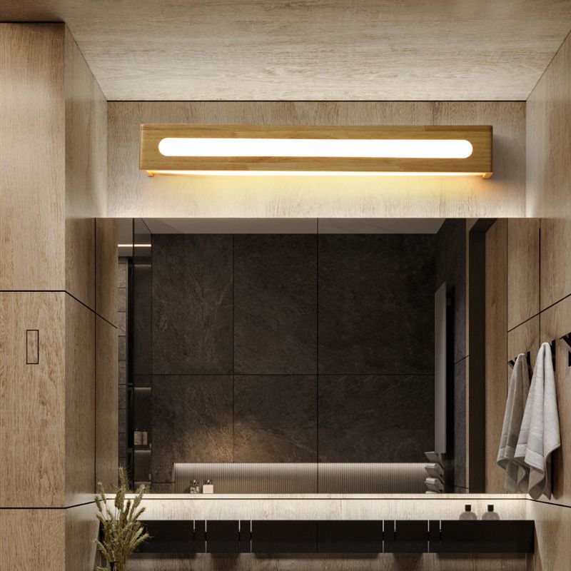 Vierkante vorm houten wand sconce moderne stijl 1 licht spiegel wandmontage verlichting in bruin