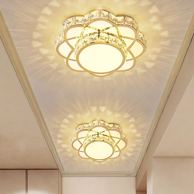 Floral Flush Plafond Licht Hedendaagse Kristal-Encrusted Gold LED Flush Mount Verlichting Fixture