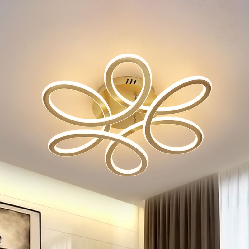Modern bloeiende acrylplafondlamp LED LED VLOK Mount Ingebouwde verlichting in goud/koffie voor slaapkamer, warm/wit licht
