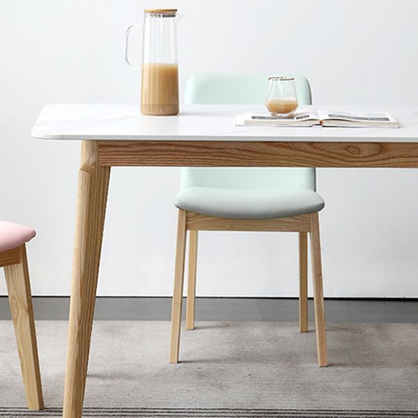 Rectangle Dining Table White Tone Fixed Table with Sintered Stone Top