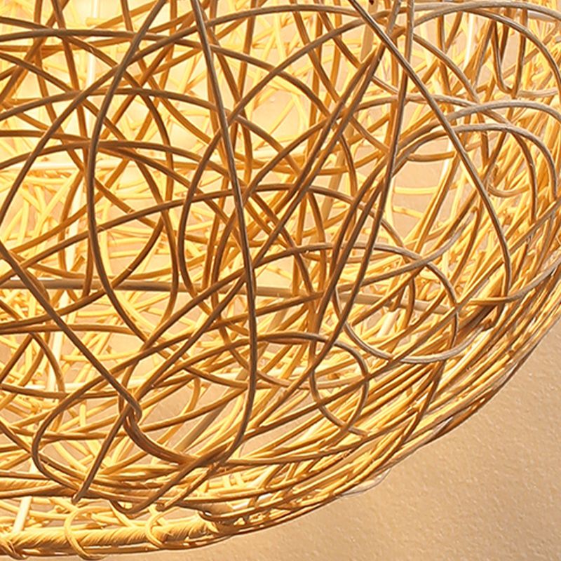 1 Leichte moderne kugelförmige Bambus -Anhänger Leichte ländliche hängende Lampe für das Wohnzimmer