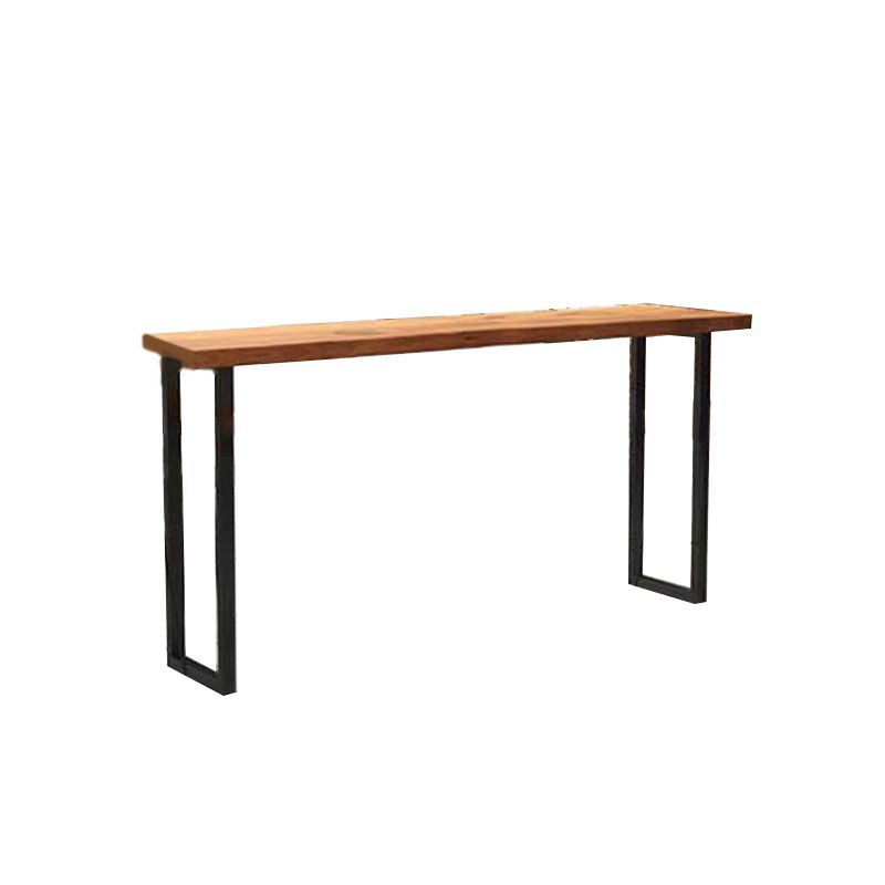 Modern Bar-height Table Solid Wood Top Pub Table with Black Metal Base