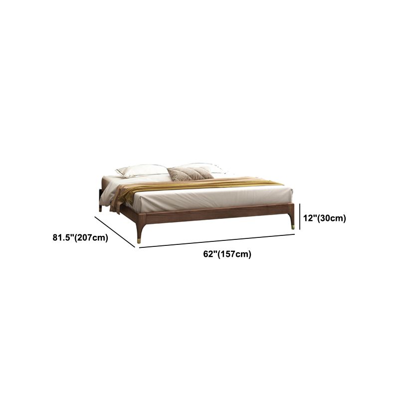 Ash and Pine Wood Bed without Headboard Platform Bed Frame in Brone