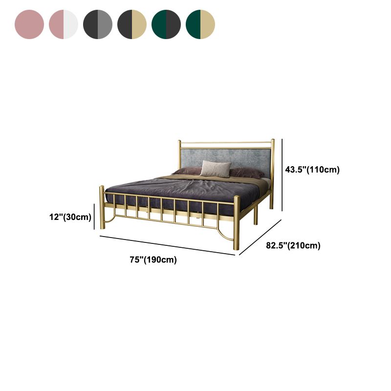 Glam Upholstered Headboard Bed with Metal Legs Open-Frame Bed