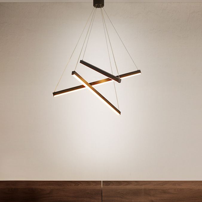 Zwarte sticks led kroonluchter licht nieuwheid minimalistische metalen suspensielamp voor lobby