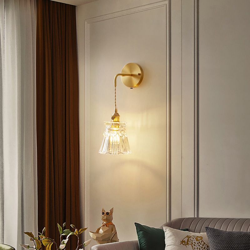 Contemporary Simple Glass Wall Sconce 1 Head Gold Wall Light for Living Room