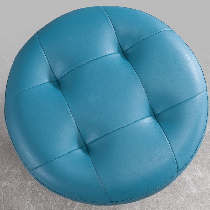 Modern Tufted Ottoman Water Resistant Genuine Leather Round Foot Stool Ottoman