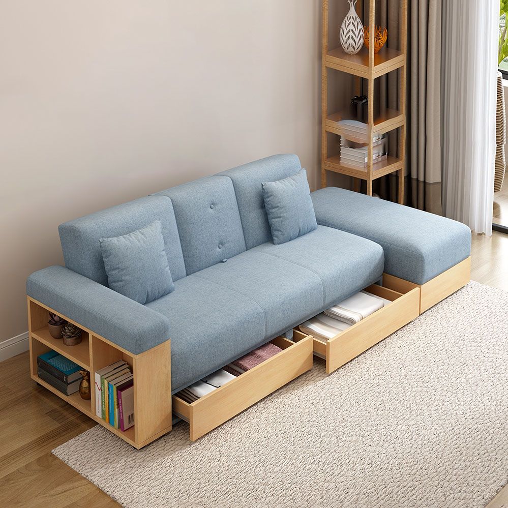 Modern Fabric Sofa Square Arm Loose Back Settee with Storage for Living Room