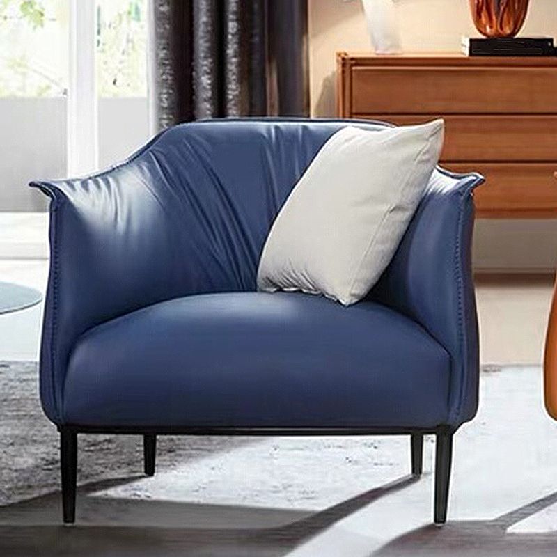 Solid Color Living Room Faux Leather Arms Included Basic Four Leg Barrel Chair