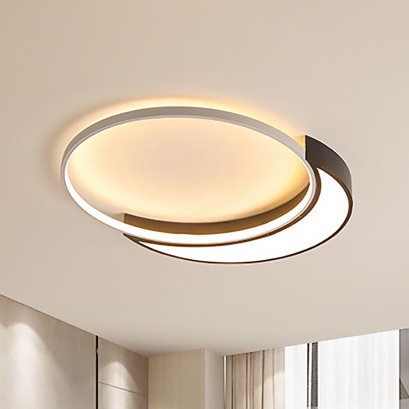 Modern Round Flush Lamp with Black and White Metal Shade Led Ceiling Flush Light in Warm/White, 19.5"/27" Wide