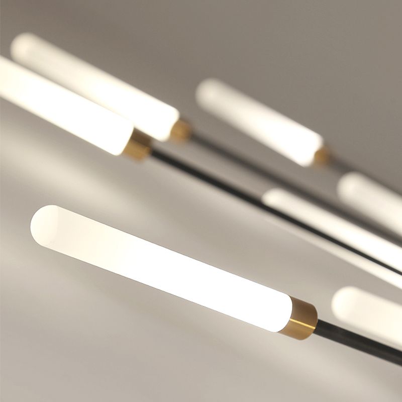 Modern Minimalist LED Semi Flush Mount Lacquered Iron Linear Ceiling Light with Acrylic Shade