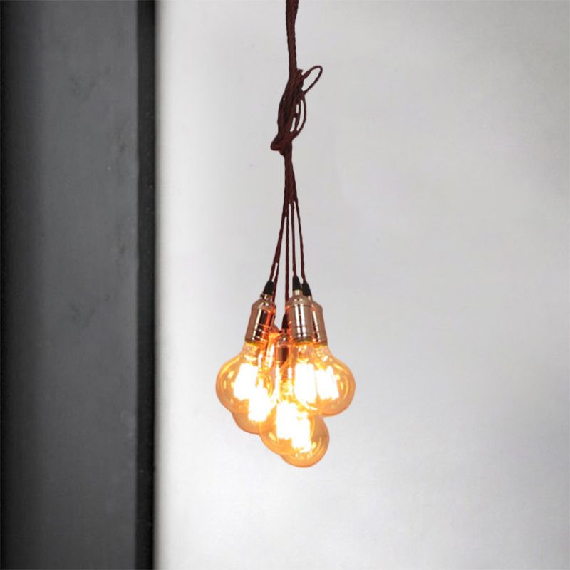 Koperen afwerking multi -light plafond hanger vintage stijl metalen open lamp hangende lamp met koord