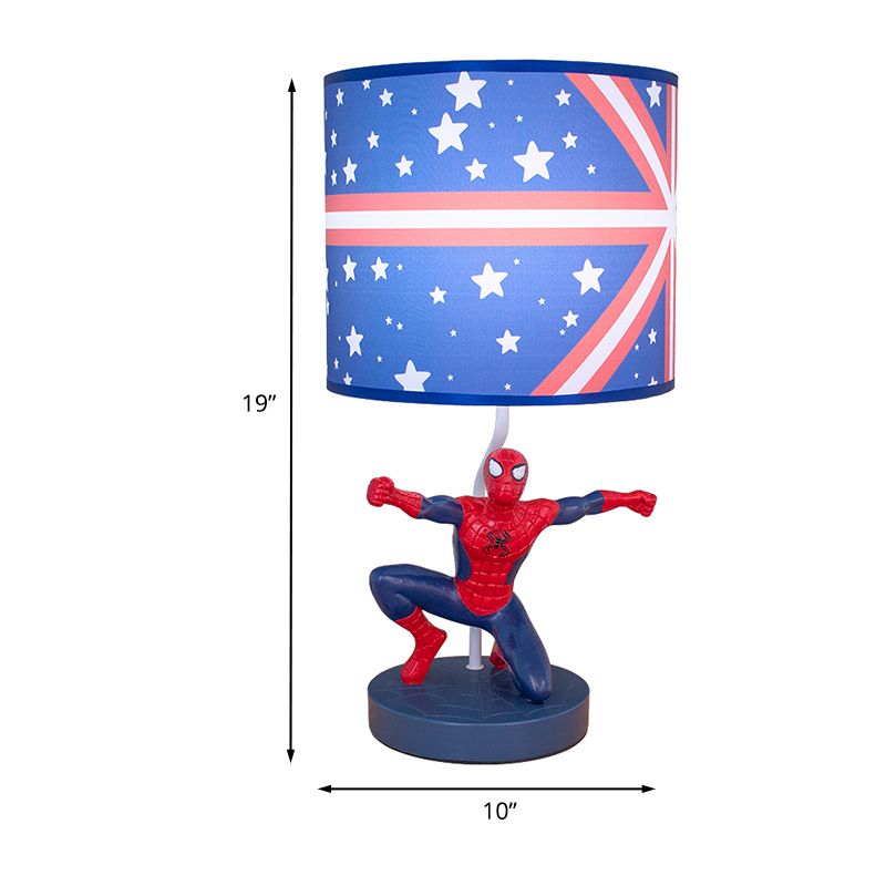 Lampada da comodino a tamburo in tessuto per bambini, 1 lampadina, illuminazione da comodino in blu con motivo a stella per la scuola materna