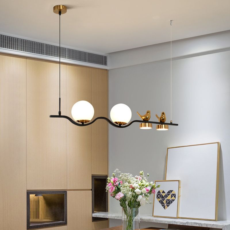 Black and Gold Kitchen Island Fixture Metal & Glass Post Modern Ceiling Pendant