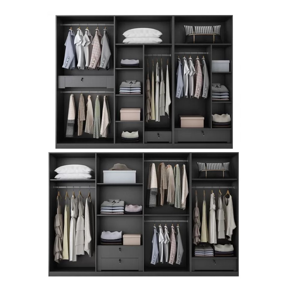 Mirrored Finish Wardrobe Armoire Modern Style Engineered Wood Wardrobe