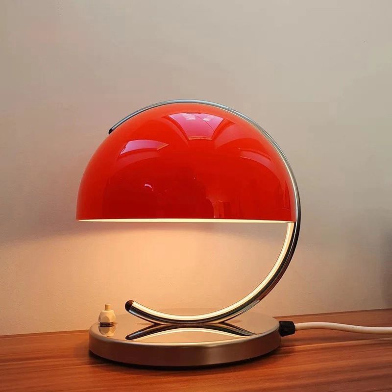 Nordic Dome Glass Nightstand Lamp Single-Bulb Bedroom Table Light with C-Shaped Arm