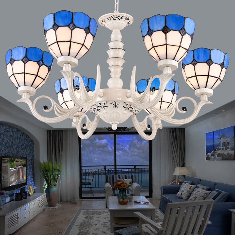 Multi Light Bowl Branch Hanging Lights Tiffany Style Glass Hanging Lighting for Bedroom