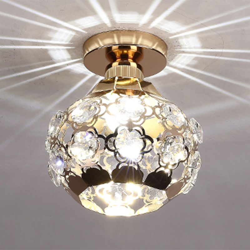 Globe Hallway Ceiling Flush Light Crystal Encrusted 1 Bulb Modern Flush Light Fixture