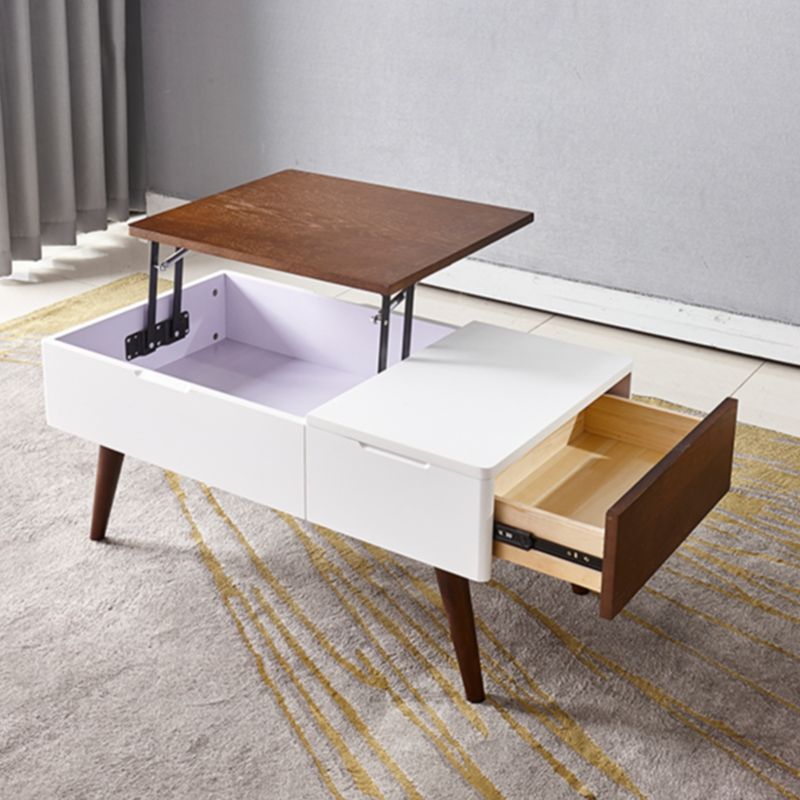 Retangular Natural Wood 4 Legs Coffee Table 1 Single Modern Cocktail Table with Drawers