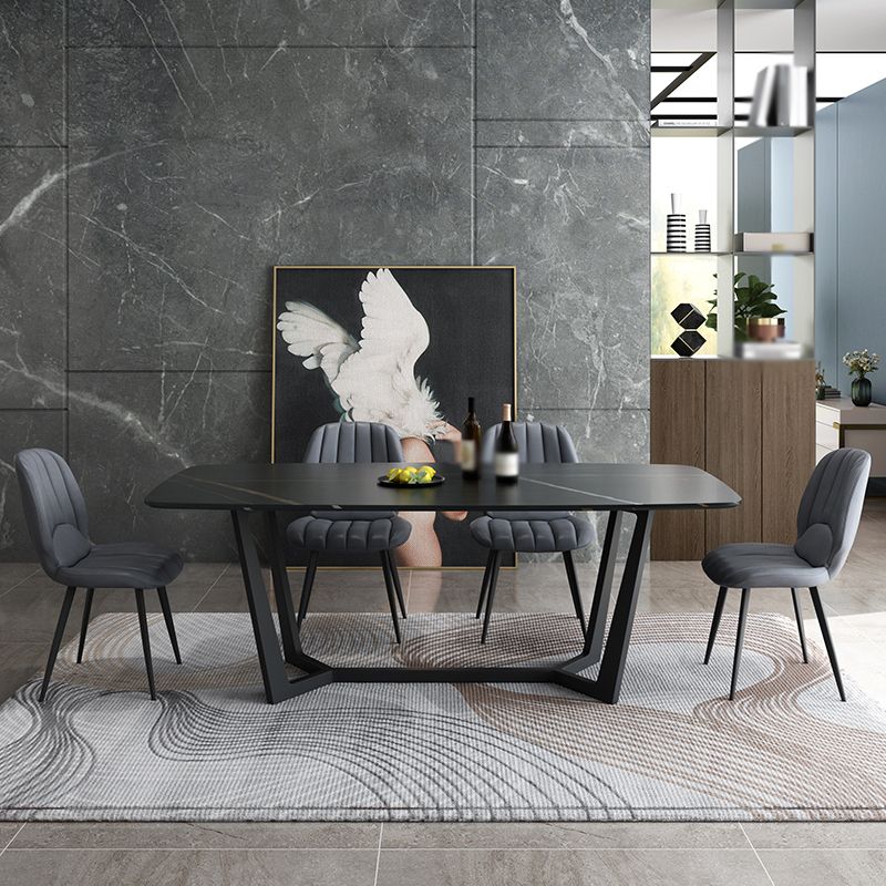 Modern 1/4/5/7 Pieces Black Dining Set Sintered Stone Dining Table Set with Leather Chairs