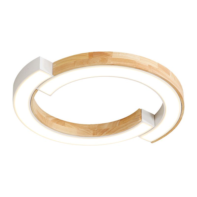 Splicing Geometric LED Flush Mount Ceiling Light Fixture with Wooden Art for Sitting Room