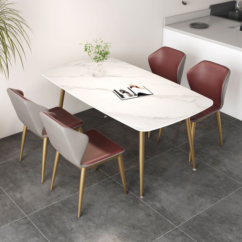 Glam Rectangle Dining Table Set 1/3/4/5 Pieces Dinette Set with White Sintered Stone Top